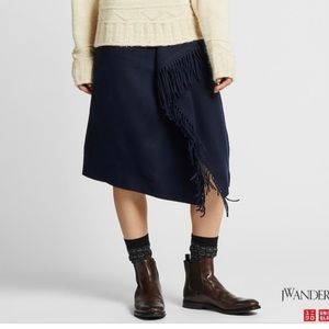 NWOT Uniqlo x JW Anderson navy fringe midi skirt